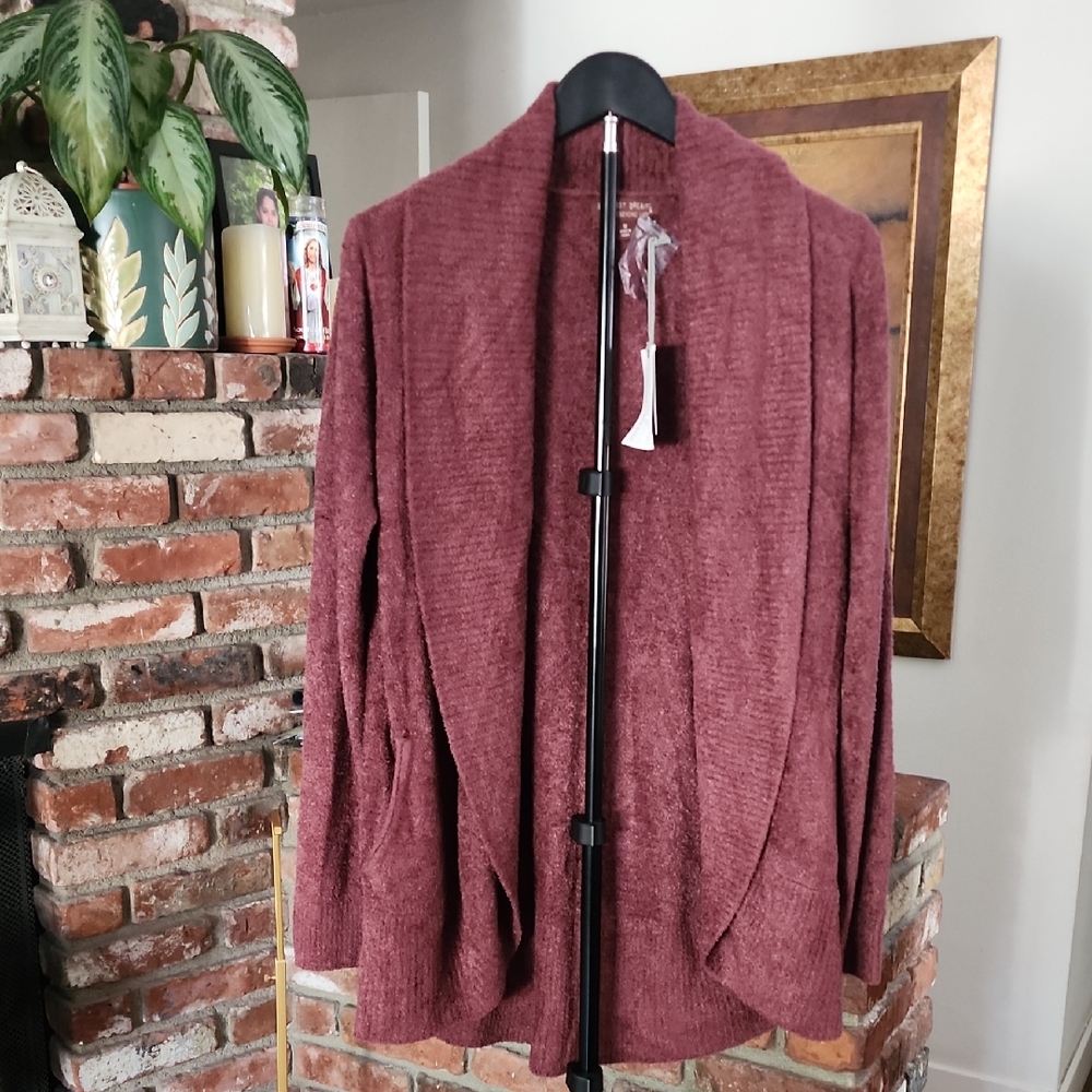 Barefoot Dreams CozyChic Open Front Cardigan Rosewood NWT Soft Lounge Sweater